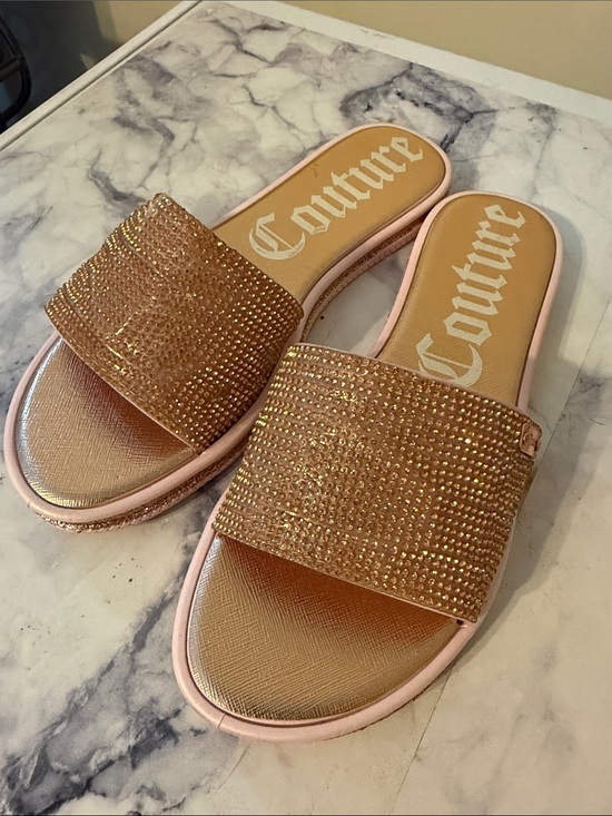 Juicy Couture Shoes - Juicy Couture Pink Rose Gold Crystal Slide Sandals